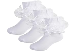 MKYSZLT Girls Ruffle Socks Toddler Double Lace Sock Turn Cuff Frilly Dress Socks Pageant with Ruffles Little Baby Girl Kids