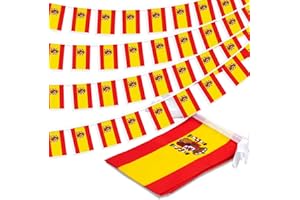 MVPRING Spain String Flag Pennant Banner, Small Mini Spanish Flags Bunting Banner, National Country Decoration for School, Party, Sports Events, Patriotic Festival, 33 Feet 30 Flags