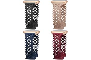 HEARTBOOM 4 Pack Lace Silicone Bands Compatible with Fitbit Versa 2 Band Women/Versa Bands/Versa Lite Band/Versa SE Bands,Soft Floral Hollow-out Sport Strap Replacement Wristbands for Smart Watch