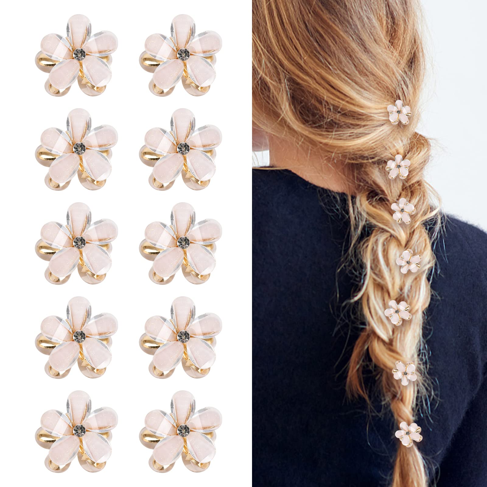 10 Pcs Mini Diamond Hair Claw Clips,Small Hair Clips Flower Hairpins Hair Accessories for Women,Girls,Sweet Mini Barrettes Hair Styling Accessories for Photograph,Daily,Party,Wedding (White)