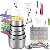 Minteem Magnetic Measuring Cups and Spoons Set, 5 Stainless Steel Measuring Cups for Dry and Liquid Ingredients, 7 Magnetic Measuring Spoons, 3 Plastic Measuring Cup with 1 Measuring Conversion Chart