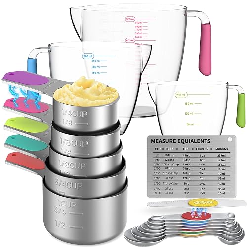 Minteem Stainless Steel Measuring Cups and Spoons Set of 20, 7 Nesting ...
