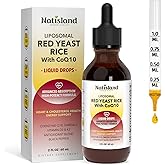 NATISLAND Liposomal Red Yeast Rice with Coq10 Liquid Drops, Red Rice Yeast 1200mg for Cholesterol Support, with Citrus Bergamot, Omega-3 & Astaxanthin for Heart Health, Vegan, Blueberry, 2 FL OZ