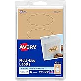 Avery Multi-Use Labels, Kraft Brown Oval Scroll 1-1/8 x 2-1/4, Pack of 24 (40151)