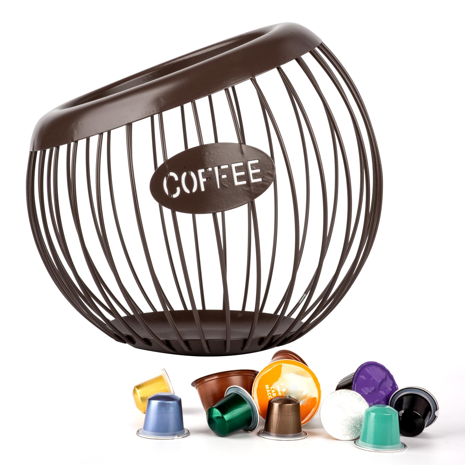 Guolich Stainless Steel Cup Coffee Basket Pods Holder Sturdy for Home or Office Kitchen Counter Organizer Espresso Capsule (BROWN)