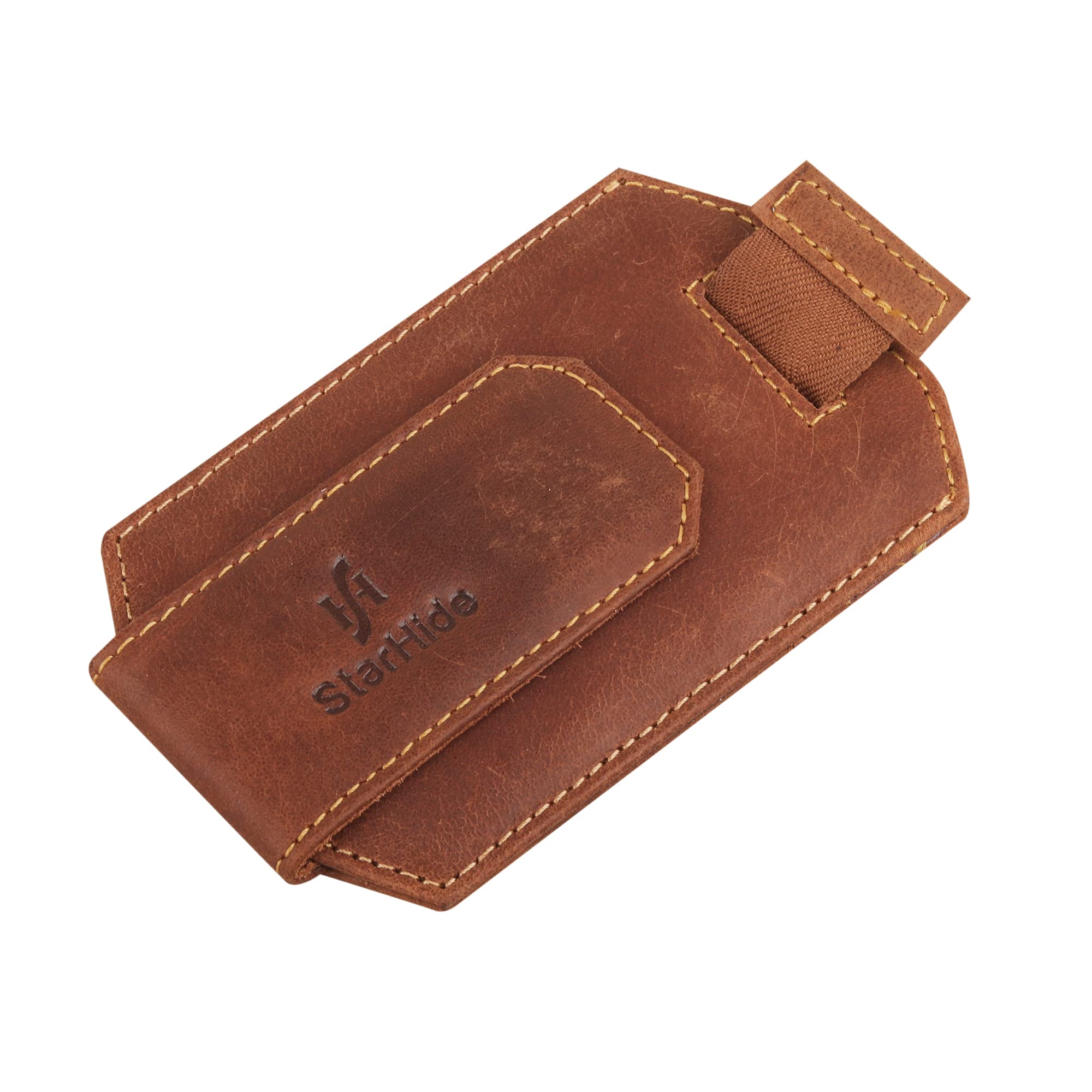 STARHIDE Mens RFID Blocking Real Distressed Hunter Leather Minimalist Card Holder Wallet with Magnetic Money Clip 725 Brown