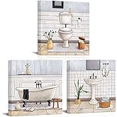 HOMEOART Bathroom Wall Art Bath Tub Painting Picture Bathroom Wall Decor Framed Ready to Hang 12x12inchx3 White