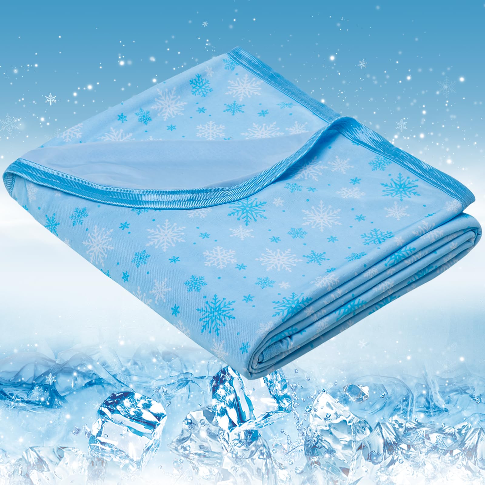 Photo 1 of OIGAE Cooling Blanket for Hot Sleepers – Thin Summer Cooling Blanket Queen Size, Q-Max >0.5 Lightweight Cooling Throw Blanket for Bed, Couch, or Sofa – Snowflake Cool Blankets, (Blue, 90" x 90")