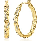Senteria Silver Twisted Hoops Earring for Women Hypoallergenic Sterling Silver Post Hoop Earrings with AAA+ Cubic Zirconia 14K Gold Plated Hoop Earrings for Women 30/40/50MM