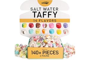 Snackathon Salt Water Taffy Assorted Mix – 14 Flavor Variety, Bulk 2 LB Family Size, Soft & Chewy Gourmet Candy, Approx. 140+ Individually Wrapped Pieces