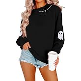 HEBBE Halloween Sweatshirt Women Spooky Season Sweatshirts Ghost Pullover | Spooky Season Sweatshirts Halloween Ghost Sweatshirt Women Halloween Graphic Crewneck Tops Casual Sweater