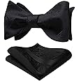 HISDERN Men's Bow Ties Self Tie Woven Satin Pocket Squares Set Formal Tuxedo Floral Paisley Bowties for Wedding Party Prom