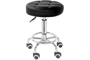 BQKOZFIN PU Leather Modern Round Rolling Stool Adjustable Height Salon Stool for Spa Facial Massage Tattoo (Black)