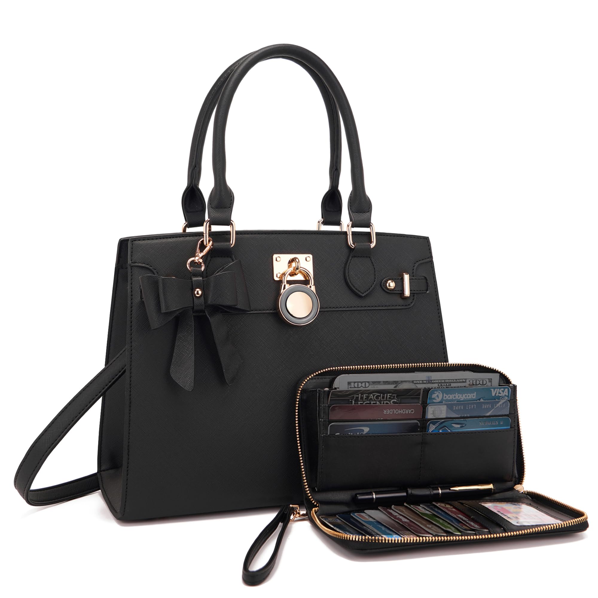 Qiyuer Women Handbags Set Top Handle Satchel Tote Shoulder Work Bag Ladies Purses With Matching Clutch Wallet 2PCS
