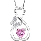 Lwsary S925 Silver/Brass Infinity Heart Butterfly Necklace for Women | Lwsary Love Heart Pendant, Butterfly Necklace, Birthstone Jewelry for Her