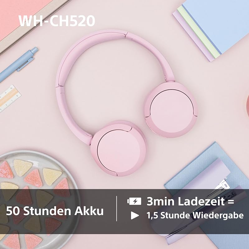 WH-CH520 Kabellose Bluetooth-Kopfhörer - bis zu 50 Stunden Akkulaufzeit mit Schnellladefunktion, On-Ear-Modell - Schwarz