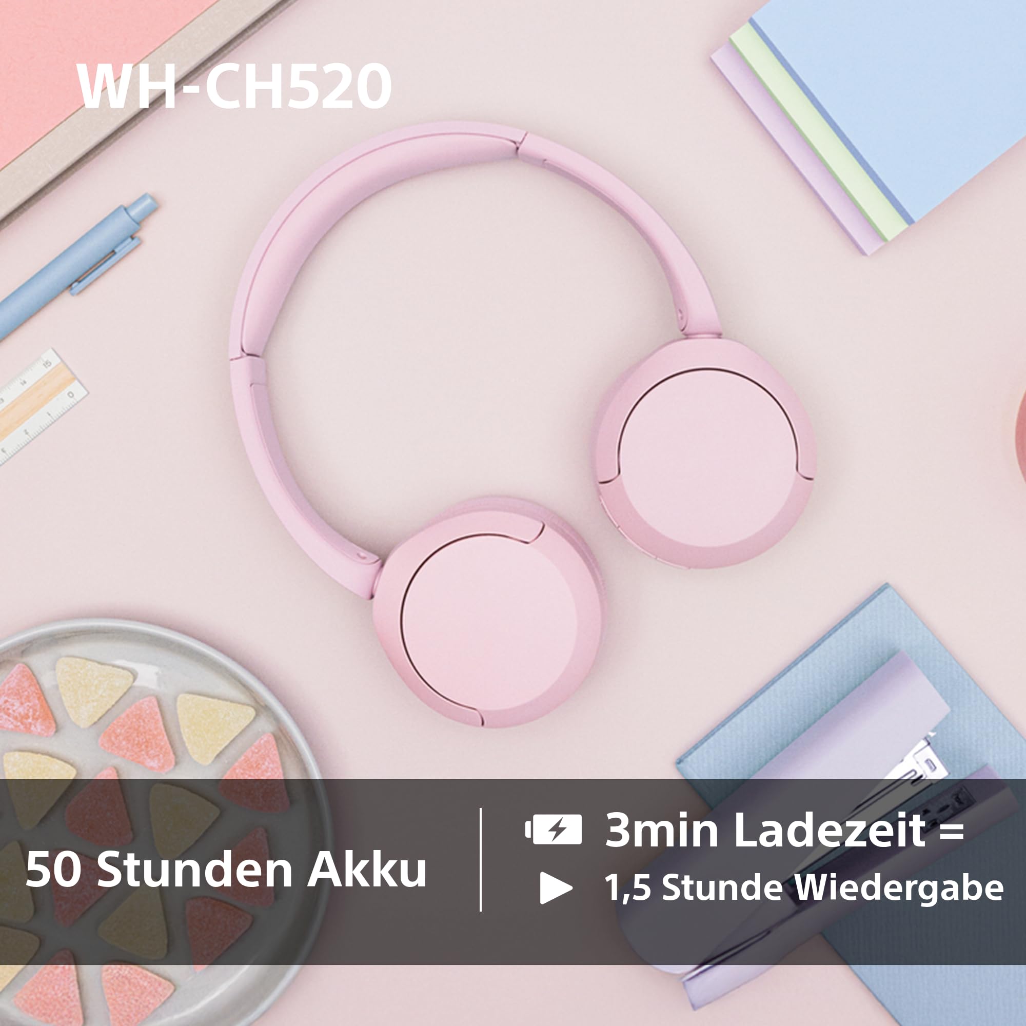 Sony WH-CH520 Kabellose Bluetooth-Kopfhörer - bis zu 50 Stunden Akkulaufzeit mit Schnellladefunktion, On-Ear-Modell - Weiß 5