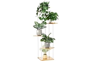 GLOKUUCA 5 Tier Plant Stand Indoor Outdoor, Wood Metal Corner Shelf, Multiple Flower Pot Rack Holder Shelves, Planter Shelf Display Storage Organizer for Patio Living Room Balcony (White)