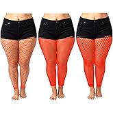 Prasacco 3 Pairs Women's Plus Size Fishnet Stockings, High Waist Stretchy Footless Tights, Black Pantyhose For Daily XL-4XL