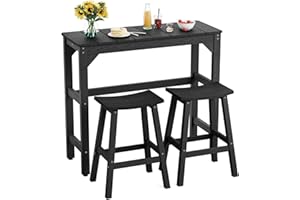 LAHAAP 3 Piece Outdoor Bar Set, 42" Rectangular Pub Height High Top Bar Table & 2 Outdoor Bar Stools for Patio, Garden, Poolside and Bistro, Weatherproof, Black