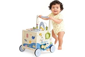 Wooden Baby Walker Push Toy for Toddlers 10M+ | Adjustable Height & Speed Control | Montessori Activity Center with Fishing G