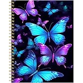 FVBAO Spiral Journal Notebook for Women,A5 College Ruled Notebooks 6"x 8.4", 120 Pages (60 Sheets) Lined Journal with Premium Thick Paper,Perfect for School Office Home(Blue Purple Butterfly)