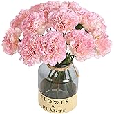 ICBOX Artificial Carnation Flowers - 15pcs Pink Silk Flowers with Stems for Home Decor, Wedding, Bridal Bouquet, Anniversary, Birthday and Floral Arrangements