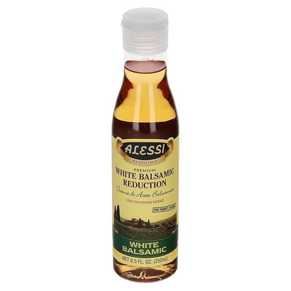 ALESSI BALSAMIC VINEGAR REDUCTION, AUTENTICO FROM ITALY, IDEAL ON CAPRESE SALAD, FRUITS, CHEESES, MEATS, MARINADES, WHITE BALSAMIC (WHITE BALSAMIC, 8.5 FL OZ