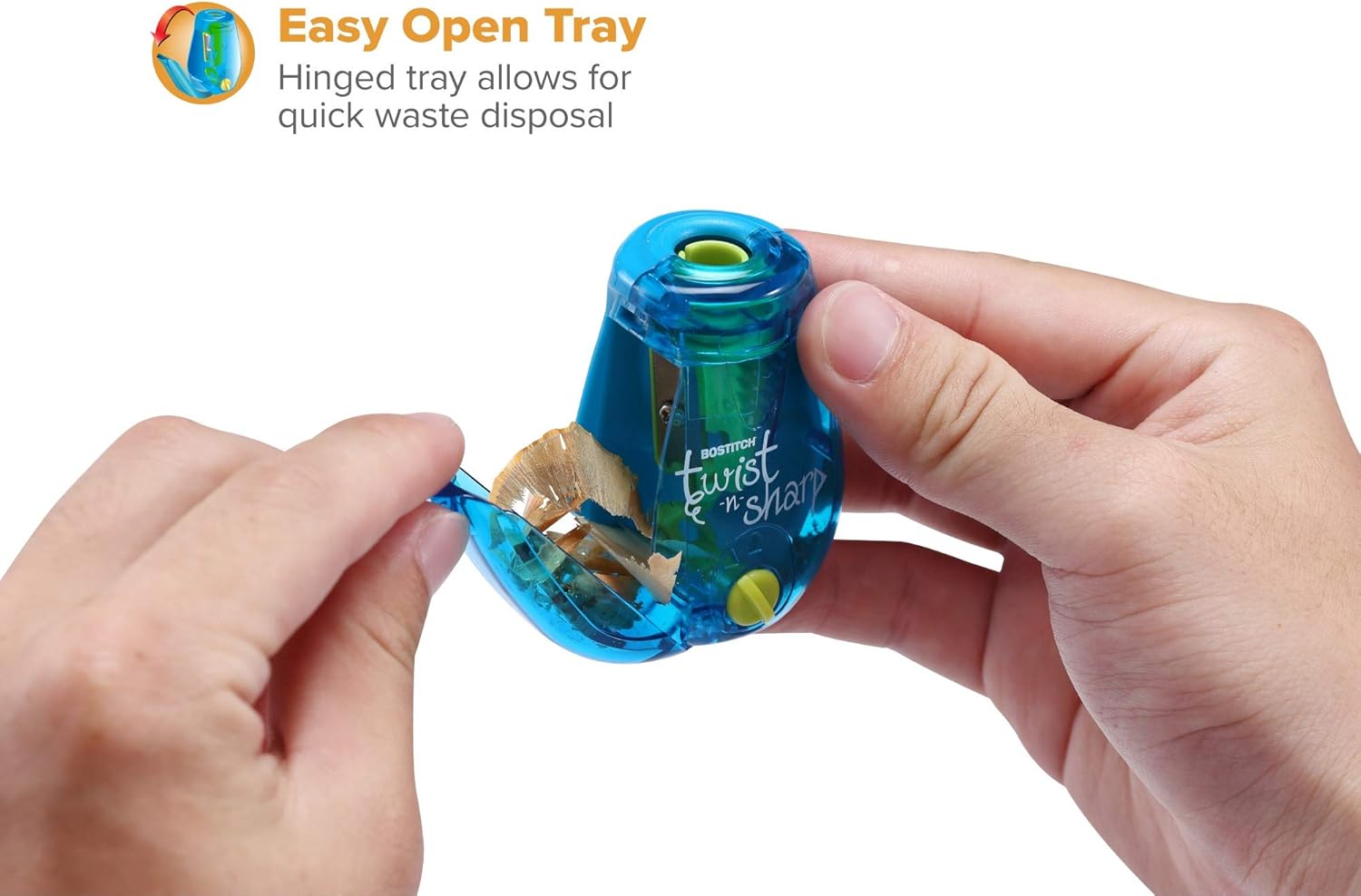 Bostitch Pencil Sharpener Twist-N-Sharp Colored Manual Small Pencil Sharpeners Hand Held, 3 Pack, Covered, Single Hole, Lime Green, Blue and Red Color Portable Handheld Sharpeners with Cover for Kids : Office Products