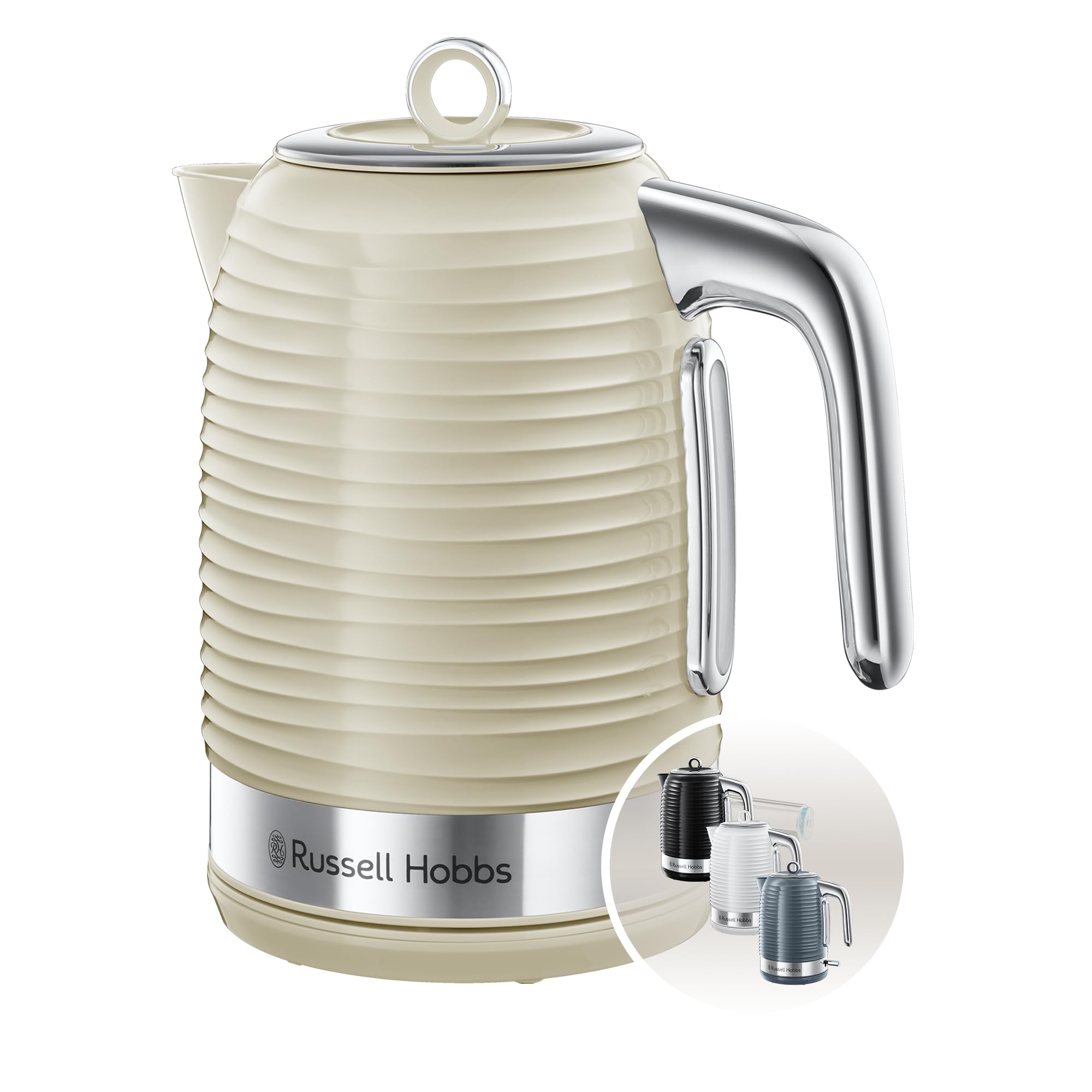 Russell Hobbs Inspire Electric 1.7L Cordless Kettle (Fast Boil 3KW, Cream premium textured plastic, high gloss finish, Removable washable anti-scale filter, Pull off lid, Perfect pour spout) 24364