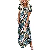 ANRABESS Womens Summer Maxi Dress Short Sleeve Casual Loose Long T Shirt Dresses Split Vacation Beach Sundress Travel Outfits