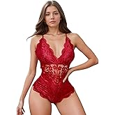 Hamefen dream love Women Snap Crotch Lingerie Sexy Lace Bodysuit Deep V Teddy Sleepwear One Piece Lace Babydoll S-XXL