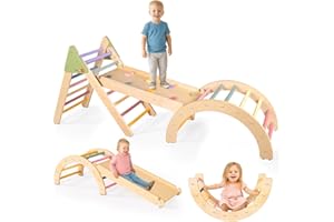 aiwo 7-in-1 Pikler Triangle Set Toddler Climbing Toys Indoor, Montessori Baby Climbing Gym, Climbing Set for Toddlers 1-3 Jungle Gym