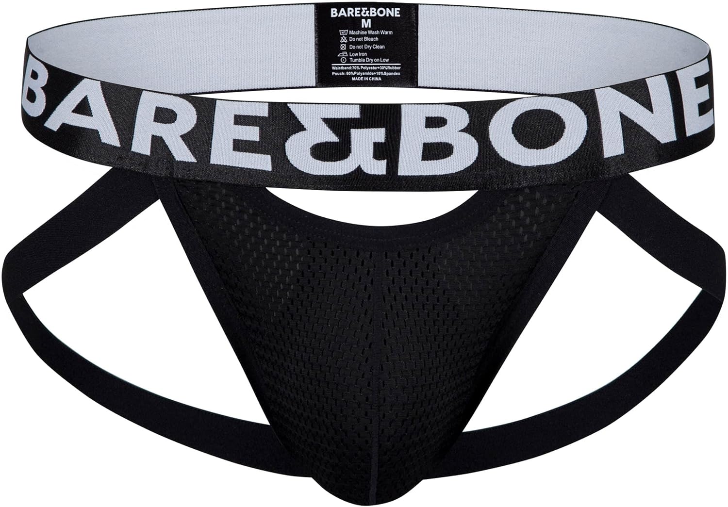 Bare&Bone Mens Black Mesh Peep Jockstrap at Amazon Men’s Clothing store