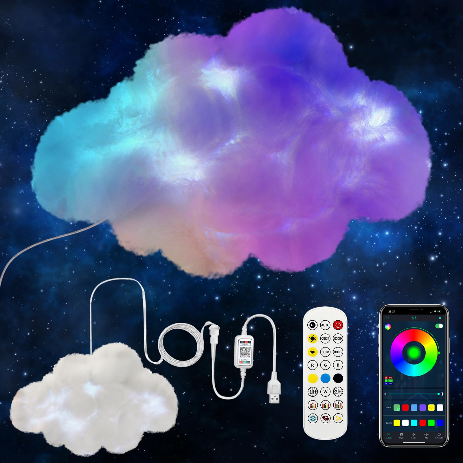 Photo 1 of WOOHERLOO LED Wall Cloud Light for Bedroom, Stick-on Lamp Smart APP and Remote Control, Fluffy Night Light RGB Music Sync for Room, Cool Stuff for Teen Girl, Kids Room Decor (24'')