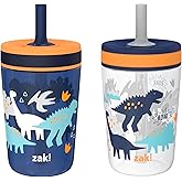 Zak Designs Kelso Toddler Cups For Travel or At Home, 15oz 2-Pack Durable Plastic Sippy Cups With Leak-Proof Design is Perfect For Kids (DinoRoar, Zaksaurus)