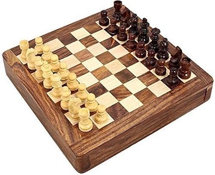 Shalinindia Handcrafted Wooden Magnetic Chess Set (7-inch by 7-inch)