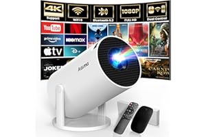 AGIMA [Built-in Apps] Projector 1080P FHD 4K Support, Smart Projector with WiFi 6 and Bluetooth, Auto Keystone, Stereo Speaker, Compatible with HDMI/TV Stick/USB/Laptop, Portable Projector, White