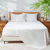 KUSNUG 100% Rayon Derived from Bamboo Sheet Sets Queen Size, Organically Growth, Silky Soft & Cooling, 4 Piece (1 Fitted Sheet, 1 Flat Sheet and 2 Pillowcases) White Bedding Set with 15" Deep Pocket