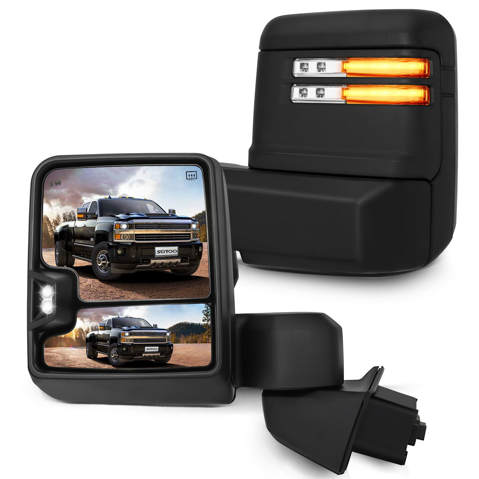 Photo 1 of (driver side only) (no pair) SCITOO Tow Mirror Compatible with for 2019-2022 For Chevy For Silverado 1500 Pickup Truck Mirrors Power Heated Turn Signal Width Puddle Running Back-up Light Temp Sensor Chrome Towing Mirrors LH