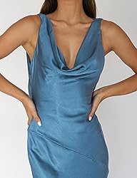 Satin Cowl Neck Sleeveless Backless Maxi Wedding