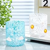 Skylety 2 Pcs Icon Juice Glass Rocks Glasses 14 Ounce Sun and Cloud Icon Wine Glasses Set Double Old Fashioned Hand Blown Cocktail Couple Cups for Women Home Decor Lovely Gifts