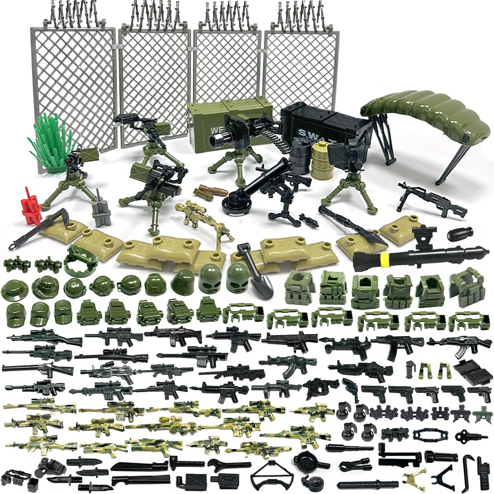 Felicify Military Weapons Set, 171pcs WW2 Weapons Set, Army Minifigures, Military Brickarms, Modern Military Toy Set, Guns Weapon Pack, Swat Pieces and Parts Accessories