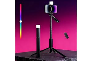 BOMIDI 50'' Phone Tripod with Remote, Tripod for iPhone, 6 in 1 Selfie Stick with Light & Holder, Extendable Cell Phone Stand for Video Recording (Black)