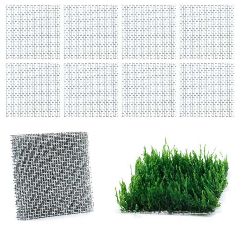 LINLAN 9 Pieces 3.1X3.1in (8X8cm) Aquarium Moss Mesh, 304 Stainless Steel Aquatic Moss Wall for Fixing and Propagating Aquatic Mosses, DIY Aquarium Filtration, and Aquascaping