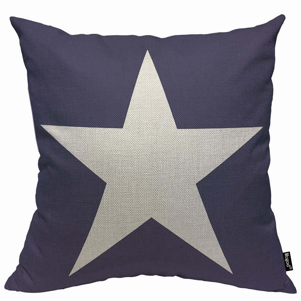 Mugod Blue Star Cushion Cover Throw Pillow Covers Abstrat Usa Star Design on The Blue Background Pillow Case for Men Women Decorative Home Sofa Chair Couch 45x45cm/18x18 Inch