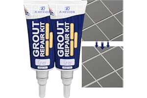 KCUT Grey Tile Grout Repair, 2Pcs Tile Grout Filler Kit with Silicone Grout Caulking Tool - large Capacity Tile Grout Paint for Renew and Fill Bathroom Living Room Kitchen Floor Tiles & Sink Gaps