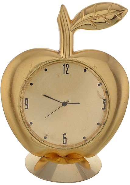 Purpledip Small Clock for Car Dashboard/ Office Table/ Kids Room Shaped like Golden Apple (10539)