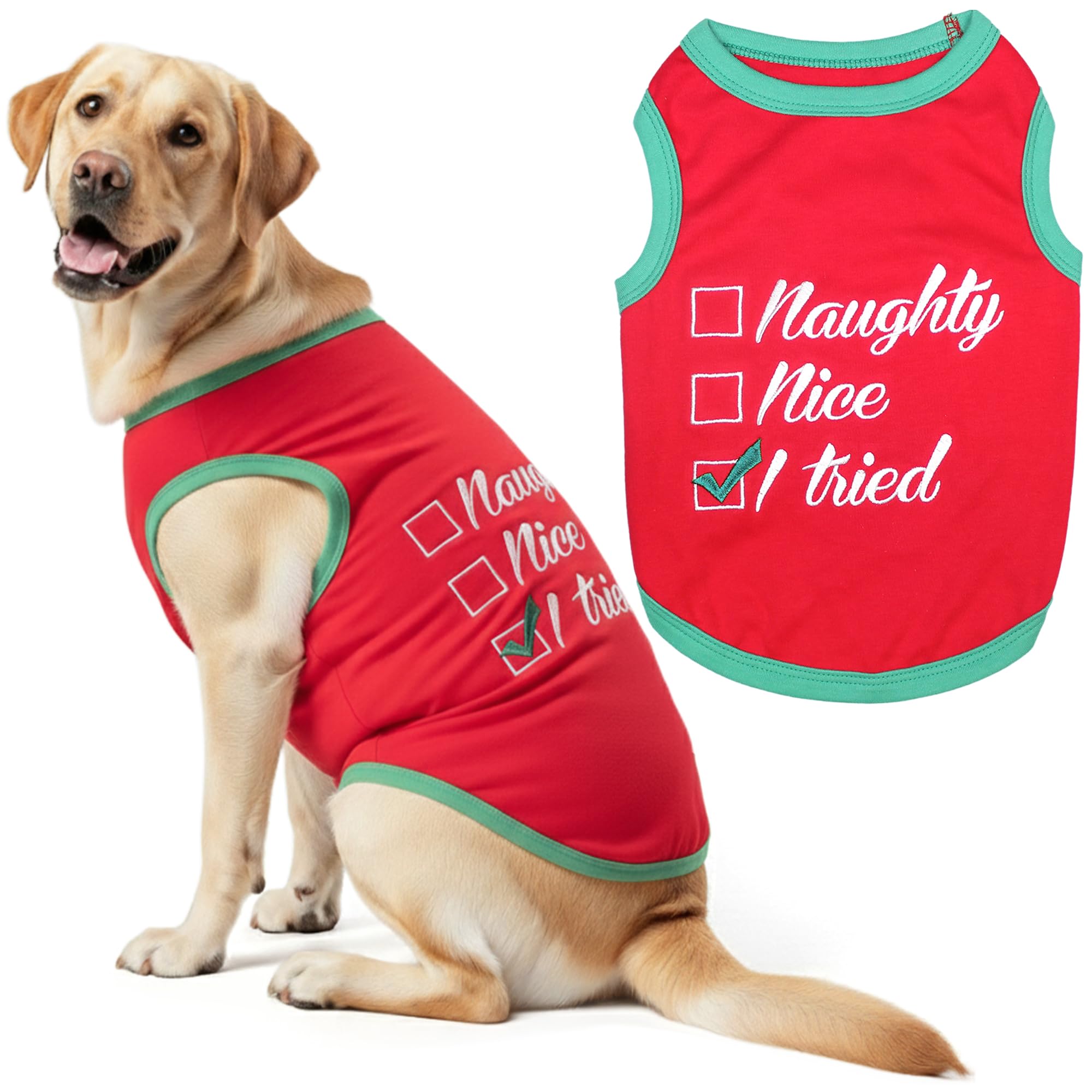 Parisian Pet Funny Christmas Holiday Dog Cat Pet Shirts Tee Tanks - Naughty or Nice, Santa Outfit, Elf Size, Santa's Helper, Sorry Santa I Ate Your Cookies (Naughty or Nice, XL)