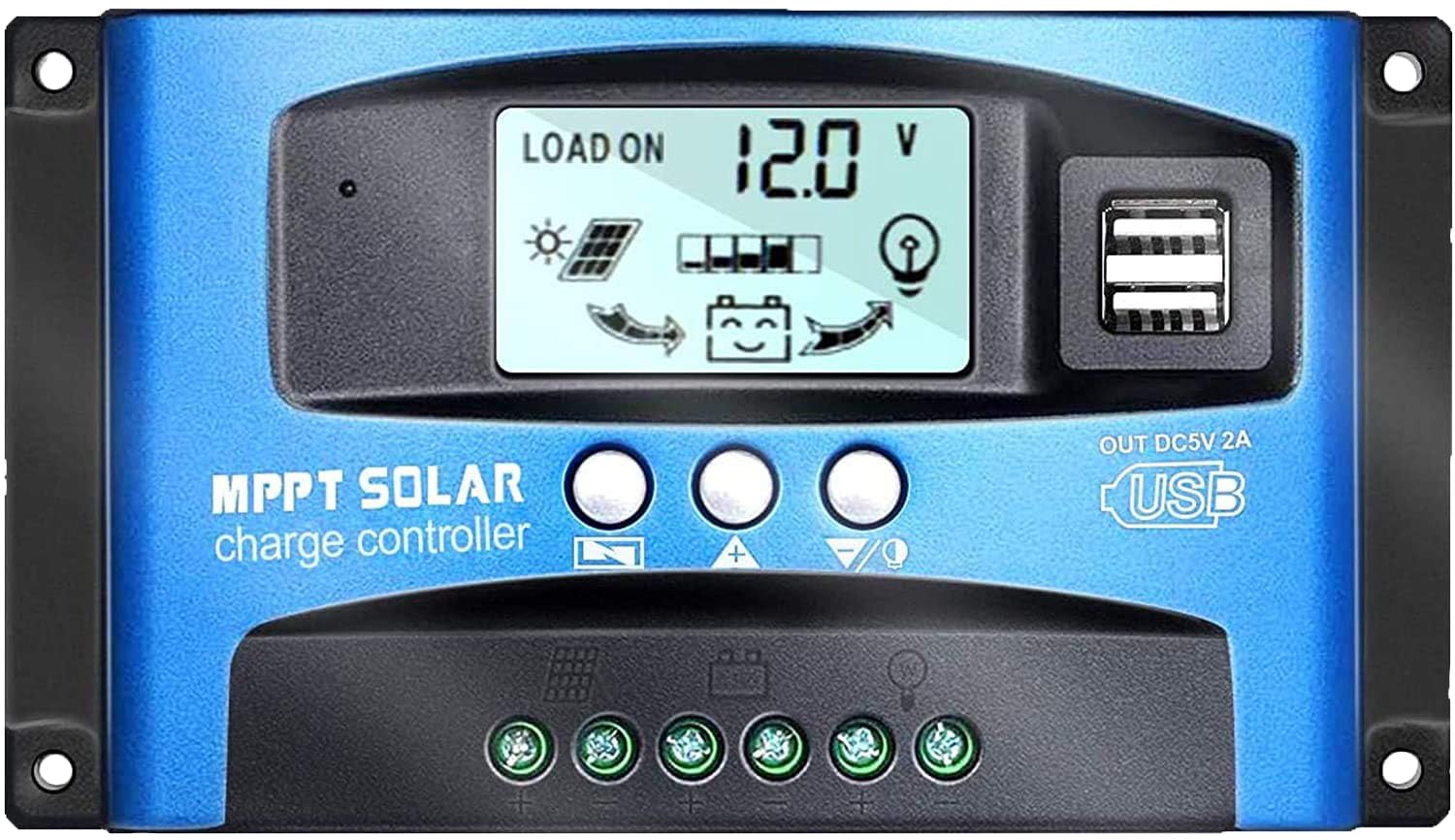 Y&H MPPT 40A 12V/24V Auto Focus Tracking Solar Panel Charge Controller Regulator with Dual USB Port,LCD Display, Model:Wanderer BL912 (Blue)